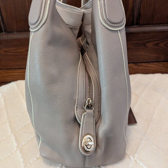 COACH Edie Leather Shoulder Bag #35926 Light Grey/Birch/Chalk - Picture 4 of 16